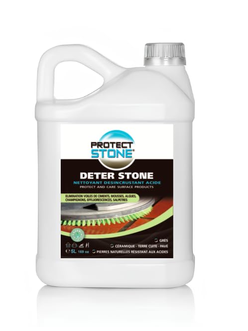 Décapant Voile de Ciment et mousse Deter Stone 5L (100m²) Nettoyant puissant pour Pierre Naturelle, Marbre, Carrelage, Béton – Élimine Laitances, Calcaire, mousse Action Rapide Intérieur/Extérieur