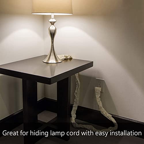 Image of Aspen Creative 15001-21, 6' White Burlap Texture Fabric Cord & Chain Cover, Easy to Install for Lighting Fixture, Cable Management, Lamp Wire Cover