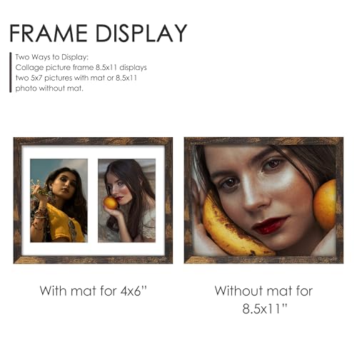 Image of DUENPY 8.5x11 Double 5x7 Picture Frame Double Picture Frame Displays Two 5x7 inch Photos Available Horizontal Wall Mounting Display and Vertical Brown