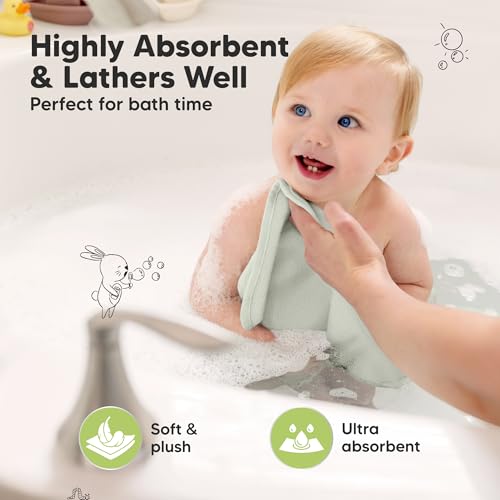 Image of 6-Pack Baby Washcloths - Soft Absorbent Viscose from Bamboo Washcloths for Face, Body, Baby Towels for Newborn, Kids, Toddlers, Infant, Gentle on Sensitive Skin, 10x10 Reusable Face Towels (Hills)