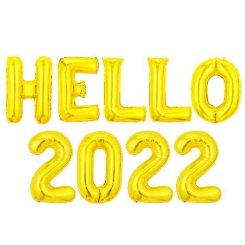 Hello 2022 Happy New Year Gold Balloon Set 16 inch New Year Balloons Kit Decorations Happy New Year Balloon 16 inch balloon Happy New Year Party Supplies, Foil Balloon Banner, for Senior Graduation Party Supplies,Happy New Year Eve Festival,Anniversa