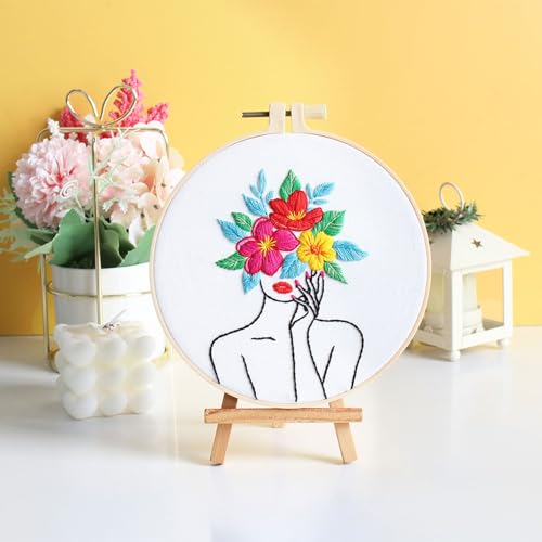 Image of Louise Maelys Flower Woman Embroidery Kit for Beginners DIY Gift Set | Cross Stitch Kits with Complete Set for Creative Hobbies, Needlepoint Kit for Adults to Enjoy DIY Crafts and Home Decor