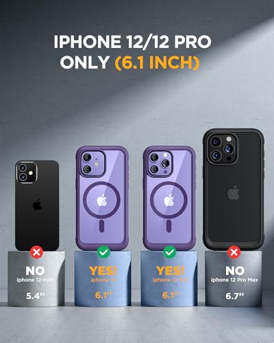 Image of Miracase Glass Series Designed for iPhone 12 /12 Pro 6.1 Inch, Upgrade Full-Body Magnetic Case with Built-in 9H Tempered Glass Screen Protector, with Camera Lens Protector, Magnetic Purple