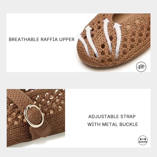Image of Woven Ballet Flats Women Mesh Raffia Flats Round Toe Mary Janes Comfortable Ballerina Flat Shoes