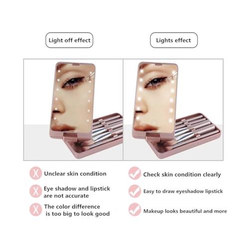 Image of PRIME PICK Glow Pro Vanity Mirror 2 in 1 Rotatable Makeup Mirror LED Light Dimmable Touch Control with 5 Makeup Brushes Portable Travel Beauty Mirror for Women Pink