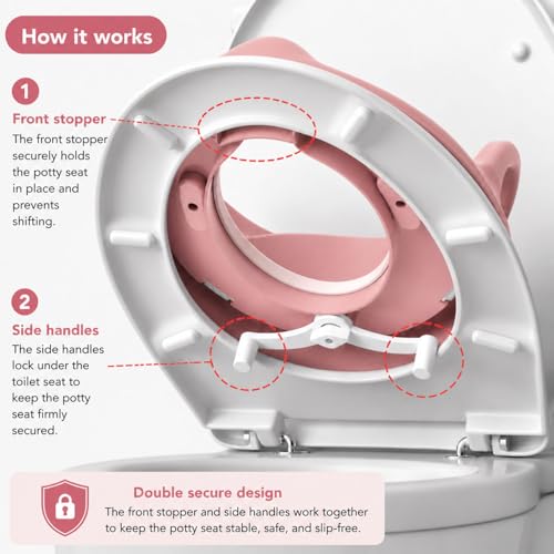 Image of Apple Baby Kids Potty Training Seat with Handles for Western Toilet | Comfortable & Anti-Slip Baby Toilet Trainer PS1067 (PINK)