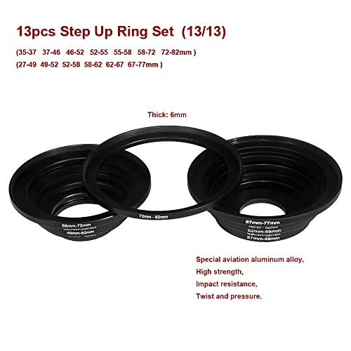 13 piezas conjunto de anillos adaptadores de filtro, kit de anillos de paso metálicos para lentes de cámara (Incluye 7+6 piezas Step Up Ring Se) negro miniatura 6