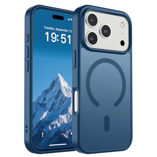 Image of SUPFINE Magnetic for iPhone 17 Pro Case (Compatible with MagSafe)(Military Grade Drop Protection) Translucent Matte Shockproof with Anti-Fingerprint Phone Cover,Deep Blue