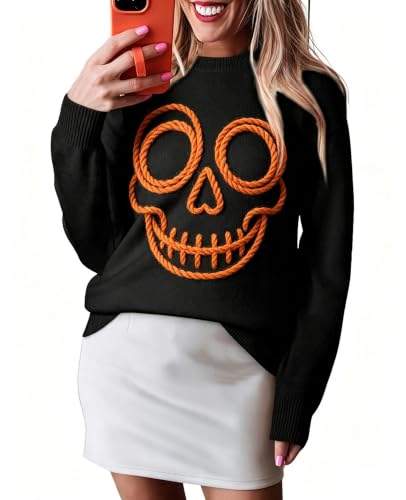 Image of SELINK Women's Holiday Sweater Crew Neck Print Casual Long Sleeve Pullover | cute tops, knit graphic sweaters, sequin letters, festive outfits, comfort fit for party daily wear