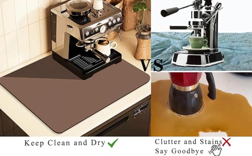 Image of Coffee Mat for Countertops ,Coffee Bar Accessories Fit Under Coffee Maker Espresso Machine, Absorbent Hide Stain Rubber Mat for Countertop ,Dish Drying Mat for Kitchen Counter (Brown, 12 inchx19 inch)