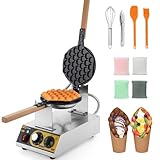 Dyna-Living Bubble Waffle Maker Commercial Bubble Waffle Iron 1400W Electric Stainless Steel Waffle Maker Hong Kong, Egg Puff Waffle Iron Machine Restaurant, 180° Rotating, Non-stick Coating