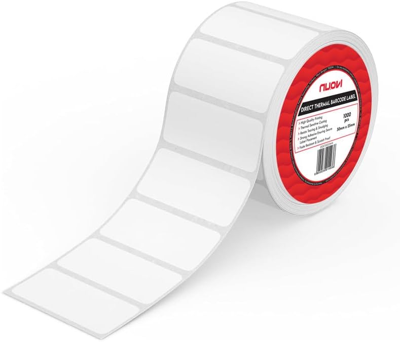 2"x1" Direct Thermal Barcode Label | 50 X 25mm Size, 1000 Labels Per Roll | Strong Self Adhesive Stickers | Ideal for Packing, Labeling, Shipping Labels & Barcoding Applications (Pack of 10)