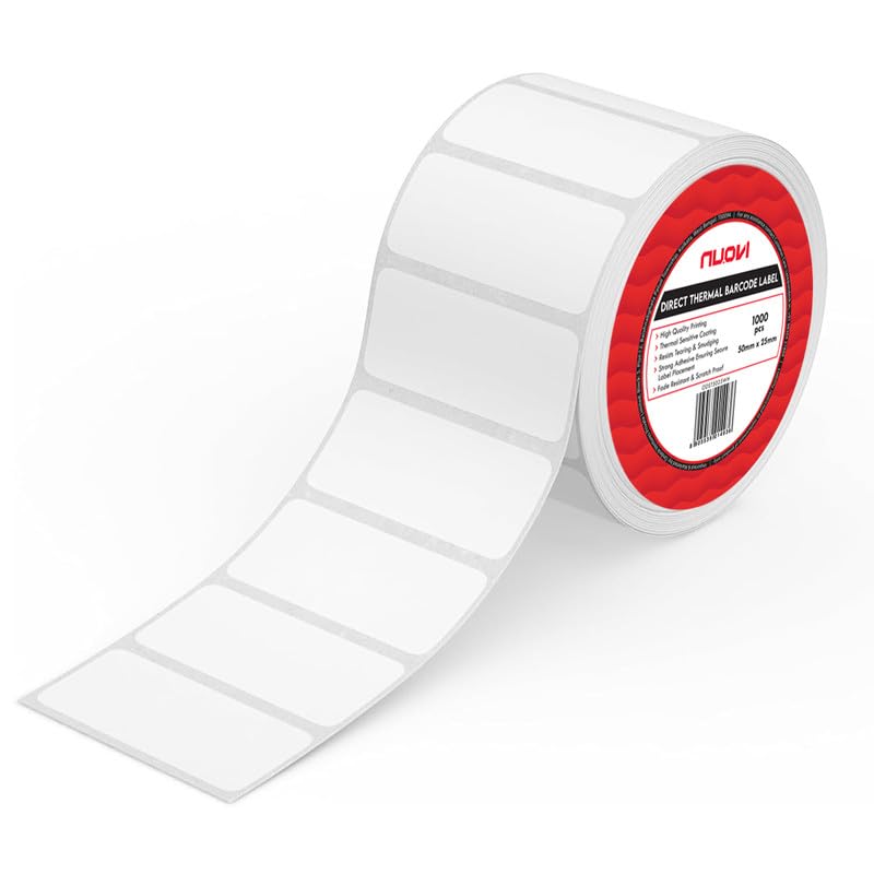- 2"x1" Direct Thermal Barcode Label | 50 X 25mm Size, 1000 Labels Per Roll | Strong Self Adhesive Stickers | Ideal for Packing, Labeling, Shipping Labels & Barcoding Applications (Pack of 10)