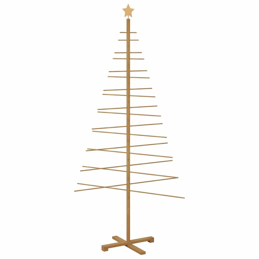 Árbol de Navidad rústico de bambú macizo con soporte de pino de 210 cm, color marrón, diseño natural para interiores y exteriores protegidos, fácil de montar