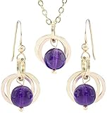 Dark Purple 8mm Amethyst February Birthstone Jewelry Gift Set with Dangle Earrings and Pendant...
