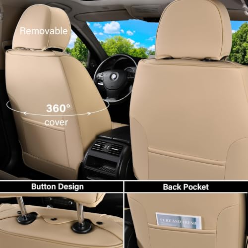 Image of Coverado 2 in 1 Front Seat Covers for Car, Conversions Between Warm Suede and Cold Ice Silk for Car Seat Protector Car Accessories Universal Fit for Most Cars SUVs and Trucks(Beige)