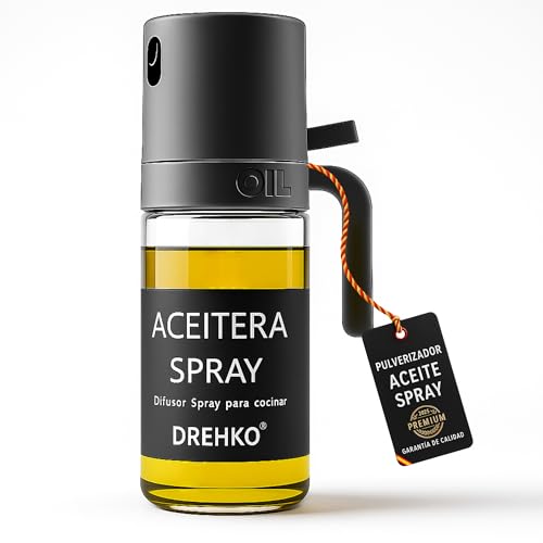 DREHKO® SÚPER Pulverizador Aceite Spray PREMIUM 250 ml – Dispensador de Aceite Cocina y Freidora de Aire, Aceitera Spray Antigoteo Botella de Vidrio, Reutilizable, Libre de BPA, Barbacoa (1) (1) DREHKO® SÚPER Pulverizador Aceite Spray PREMIUM 250 ml – Dispensador de Aceite Cocina y Freidora de Aire, Aceitera Spray Antigoteo Botella de Vidrio, Reutilizable, Libre de BPA, Barbacoa (1) (1)