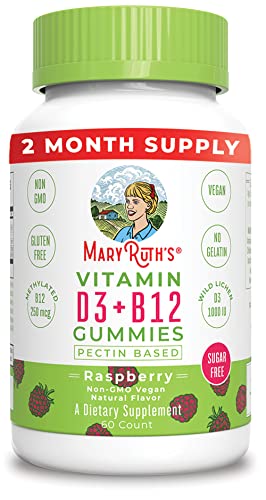 Vitamin D3 + Vitamin B12 | Sugar Free | 2 Month Supply | Vitamin D & B12 Vitamin Gummy Supplements for Adults & Kids | Supports Bone Health | Energy Boost | Vegan | Non-GMO | Gluten Free | 60 Servings