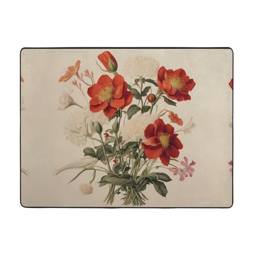 WZYWHJ Alfombras de área, para sala de estar, alfombra de pasillo, alfombra de guardería, alfombra de juego, 63 x 48 pulgadas, estampado de ramo floreciente