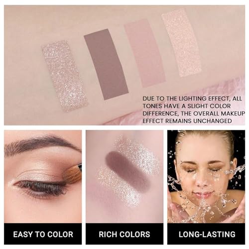 Yamobi Paleta de sombras de ojos en 4 colores, resistente al agua y de larga duración con efecto de brillo, mini maquillaje para looks naturales diarios y ojos ahumados - imagen 4