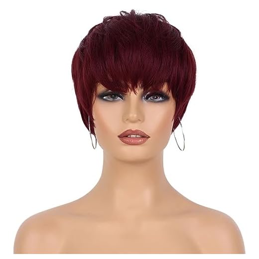Tereshar Pixie Wig for Black Women Short Layered Straight Wig Red Wig with Bangs Heat Resistant Synthetic Colored Wig for Daily Use(99J)