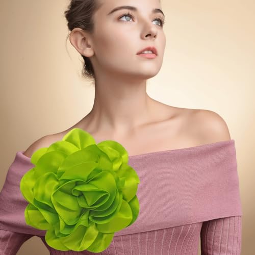Image of Dainty Fabric Rose & Camellia Flower Oversized Brooch Pins & Hair Clip - Large Lapel Pin, 4.3in /7.5in