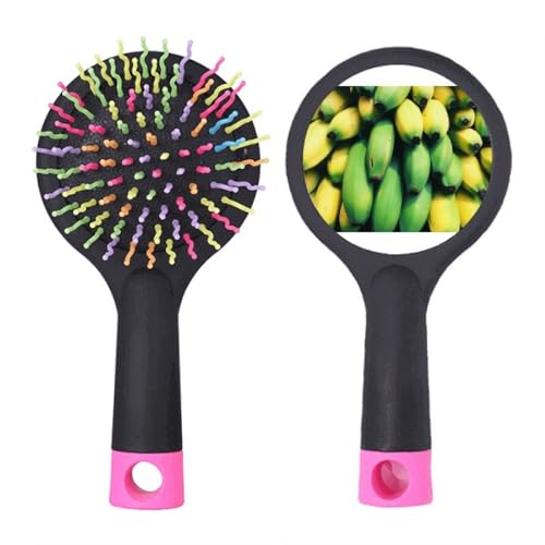 Brosse à cheveux démêlante contre les nœuds motif banane jaune avec coussin