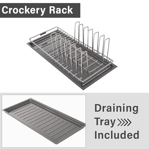 Image of Kuber Industries Stainless Steel Glass & Plate Stand for Kitchen | Crockery Rack Organizer with Draining Tray Included - Silver & Grey