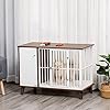 PawHut-Wooden-Dog-Kennel-End-Table-Furniture-with-Cushion-Lockable-Magnetic-Doors-Small-Size-Pet-Crate-Indoor-Puppy-Cage-Grey End Table Furniture with Magnetic Doors