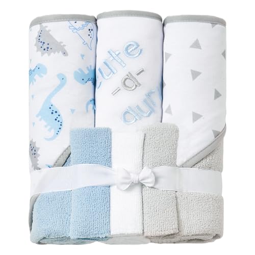 Viviland Baby Towels and Baby Wash Cloths Set Hooded Baby Towels Baby Wipes Absorbent Bath Face Towels Burp Cloths or Face Towels for Girl Boy 6-Pack...