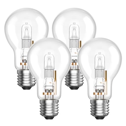 BrightArk Bombilla Halógenas E27 100W A55 Bombillas Halógenas Regulable Blanco Cálido 2700K 850LM Transparente Lámpara Halógena para Lámparas de techo, Lámparas de Pared, Lámparas de Mesa 220V, 4 Pack