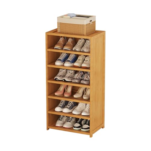 SAQIANRE 組み立て式 シューズボックス 大容量 下駄箱 おしゃれ シューズラック スリム 竹製 靴箱 省スペース 丈夫 靴置き 靴収納 小物収納 玄関収納 収納家具 (6段,幅40×奥行33cm)