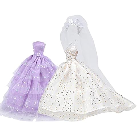 E-TING Princess Doll White Wedding Gown Dress and Purple Lace Floral Dress with Paillettes for 11.5 inches tall Doll Evening Party Royal Ball Outfit Set, Best Gift for your girls Cover