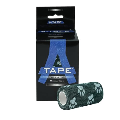 Image of A-Tape Breathable Self Adhesive Cohesive Bandage for Humans & Pets (Dogs, Cats, Birds) -Sports, Wrap, Athletic, Non Woven First Aid Medical, Wrist, Swelling (10 cm X 4.5 mtr) (Pack Of 2, Green Paw)