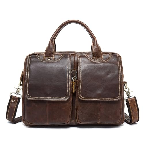 Men's Tote Vintage Top Layer Cowhide Computer Briefcase Casual Crossbody Bag(Brown-2)