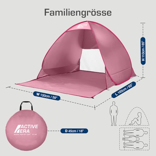 Active Era Pop Up Strandmuschel mit UV Schutz, UPF 50+ Strandzelt, Windschutz Strand, Zelt für 2-3 Personen inkl. Tragetasche und Heringe - Pink
