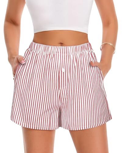 Image of Women Boxer Shorts Summer Gingham Pj Casual Plaid Bottoms with Pocket