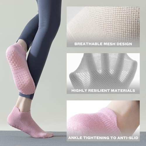 Image of 3 Pairs Grip Pilates Socks for Women - Non slip Yoga Socks for Ballet Barre Running Workout Athletic Hospital