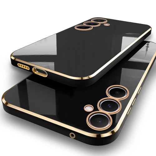 TheGiftKart Luxurious Golden-Plated Back Cover Case for Samsung Galaxy M55 / M55s / F55 5G | Raised Lips for Camera & Screen Protection | Stylish Back Case for Samsung M55 / M55s / F55 5G (TPU, Black)- Best and cheap mobile covers in India