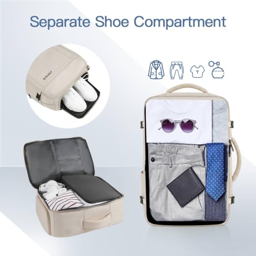 Image of Gieury Carry On Backpack, Extra Large 55L Laptop Backpack for Men Women, Expandable Travel Backpack For Airplanes, Travel Essentials Luggage Suitcase Daypack Travel Gift Weekender Bag, Beige