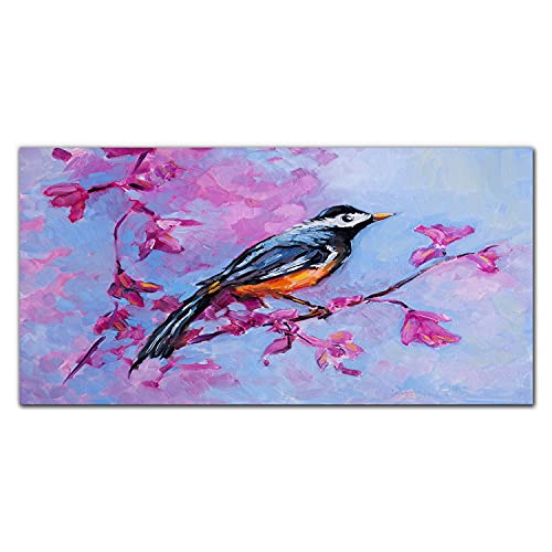 Tableau en verre acrylique 100x50cm avec impression branche fleurs oiseau