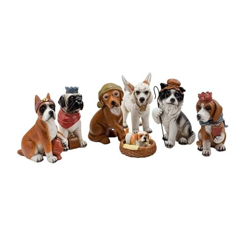 DRW Belén Misterio de Perros 10 cm de Resina Pintado a Mano formado por 7 Piezas