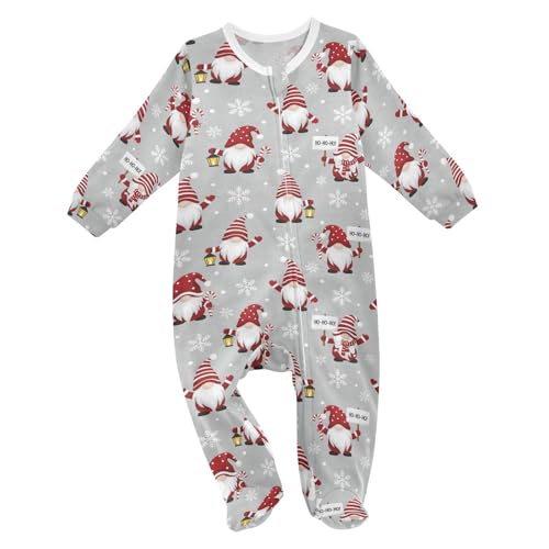 Emelivor Christmas Gnome Candy Canes Baby One-Piece Newborn Pajamas Long Sleeve Footed Pjs for Boys Girls