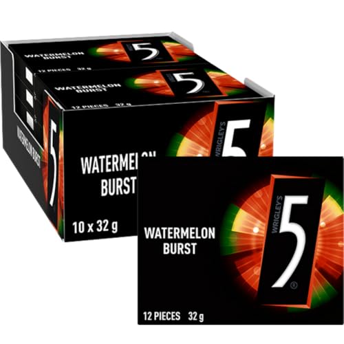 5 Gum Watermelon Burst, Sugar Free Chewing Gum, 12-Stick Pack (10 Pack)