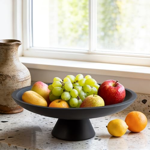 Plukers Large Modern Decorative Bowl for Home Decor Fruit Organic Catch All Key Kitchen Entryway Shelf Coffee Table With Pedestal,Black — view 3
