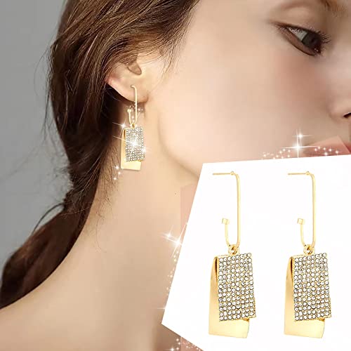 Statement Stud Earrings Dangle For Women Girls Rectangular Diamond Earrings Jewelry Birthday Proposal Gifts Bridal Engagement Bohemian Amethyst Daily Work Jewelry For Women Girls (Gold, One Size) #TOP1