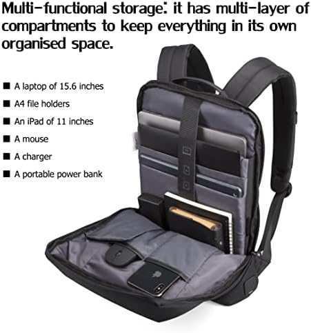 Amazon Brand - Eono Waterproof Business Laptop Backpack with USB Charging Port 15.6-Inch PC Backpack - Black
