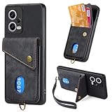 Rfvzubemok Compatible avec Vivo T1 5G Coque,Compatible avec Vivo Y75 5G / Y55 5G [PC+TPU+PU] Etui 3 en 1 avec Support de Carte Kickstand Black