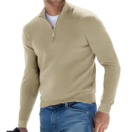 Men's Long Sleeve Solid Color Half Zipper V Neck Knitted Pullovers Oversized Breathable Sweaters3