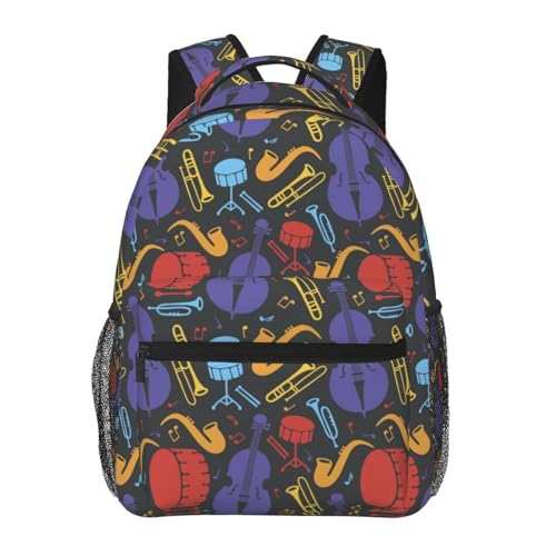 Rqzwdq Trumpet Musical Instrument Pattern Backpack Bags Adjustable Bags Casual Daypack Rucksack Travel Holder Outdoor Bookbags For Women Men Adult 17 Inches